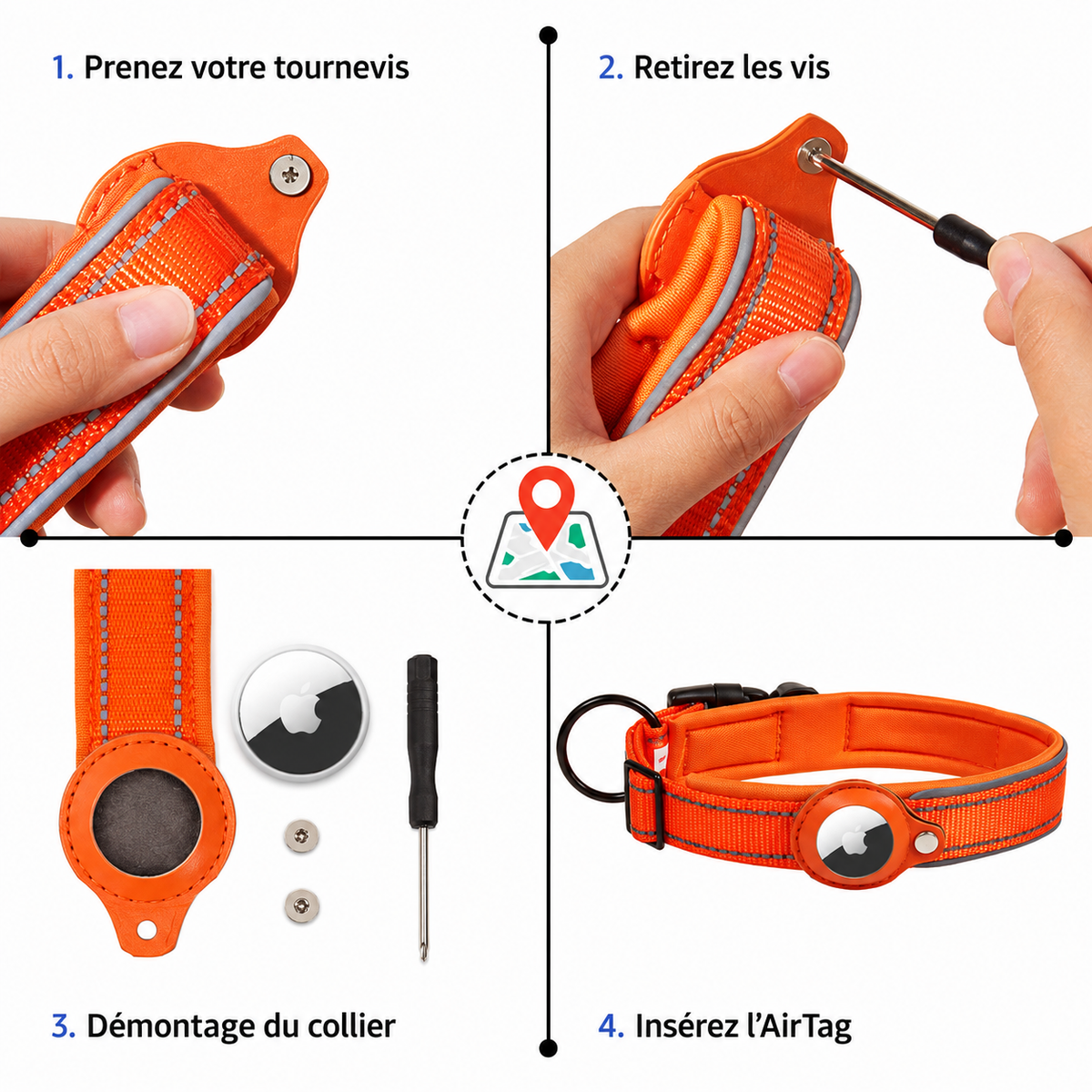 Collier réfléchissant pour chien compatible AirTag
